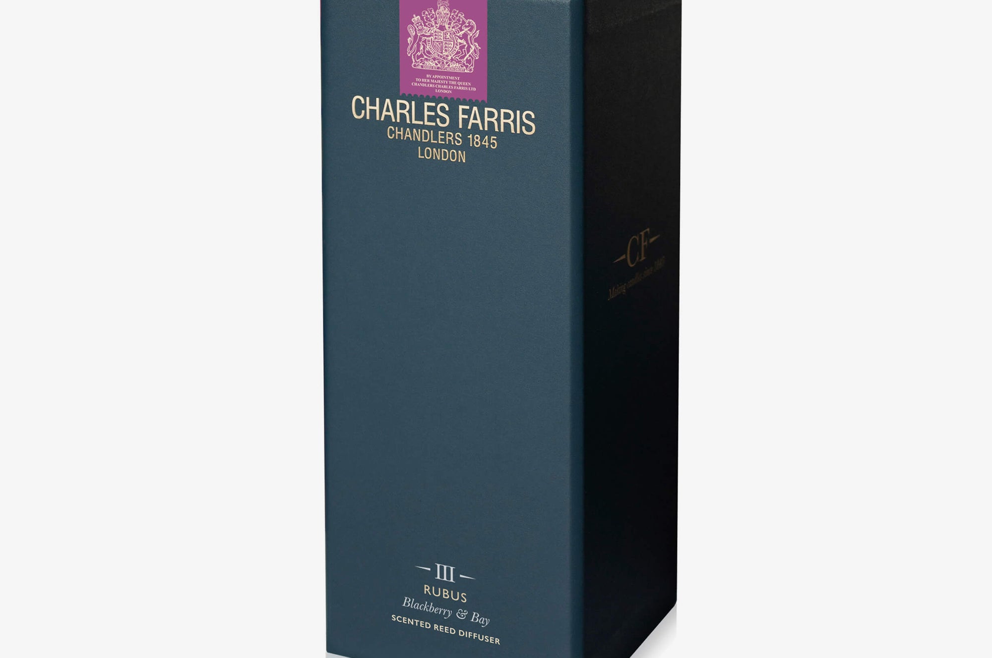 Dark blue box with 'Charles Farris' branding on a white background
