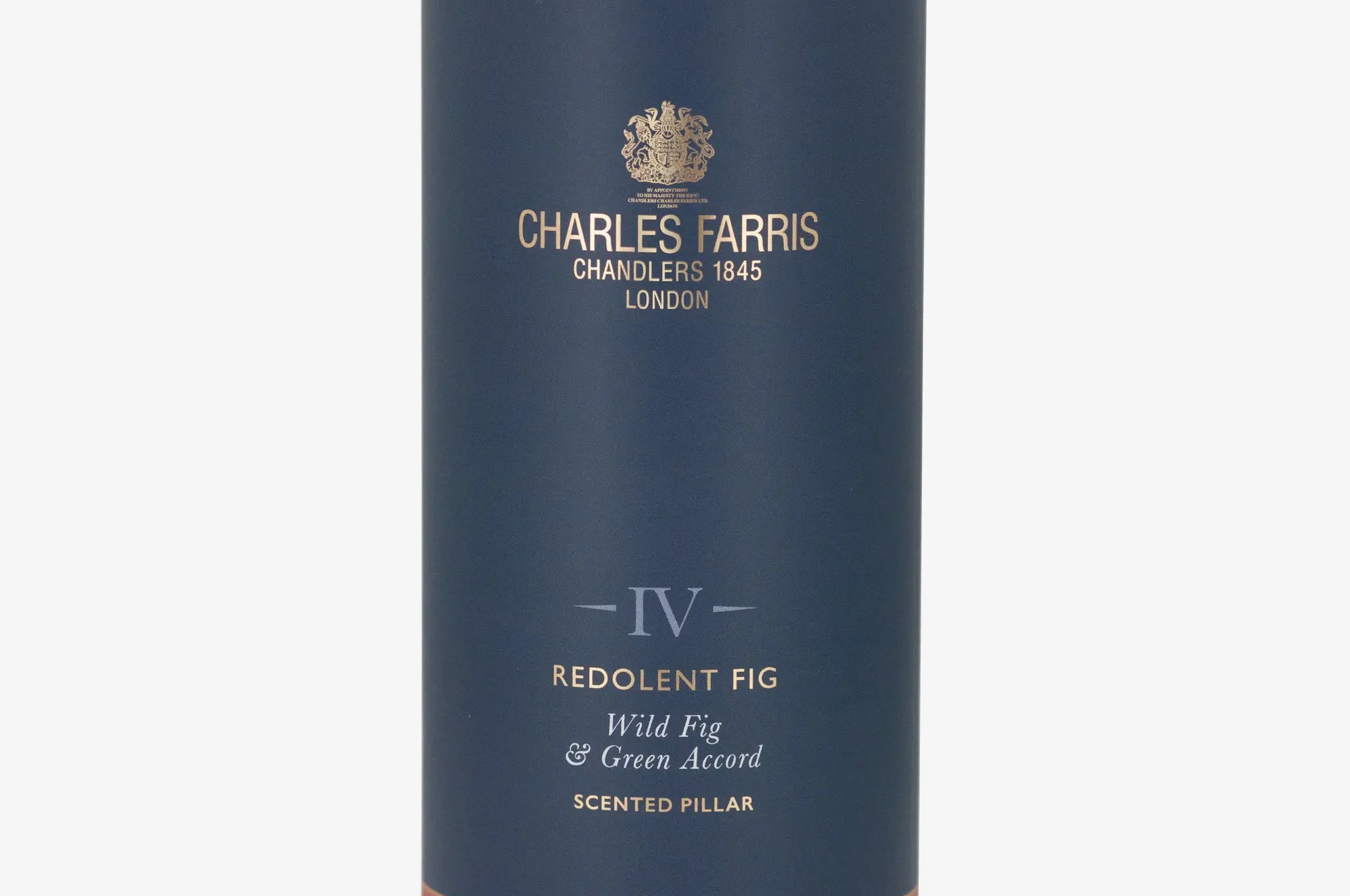 Scented pillar candle with 'Charles Farris' branding on a white background