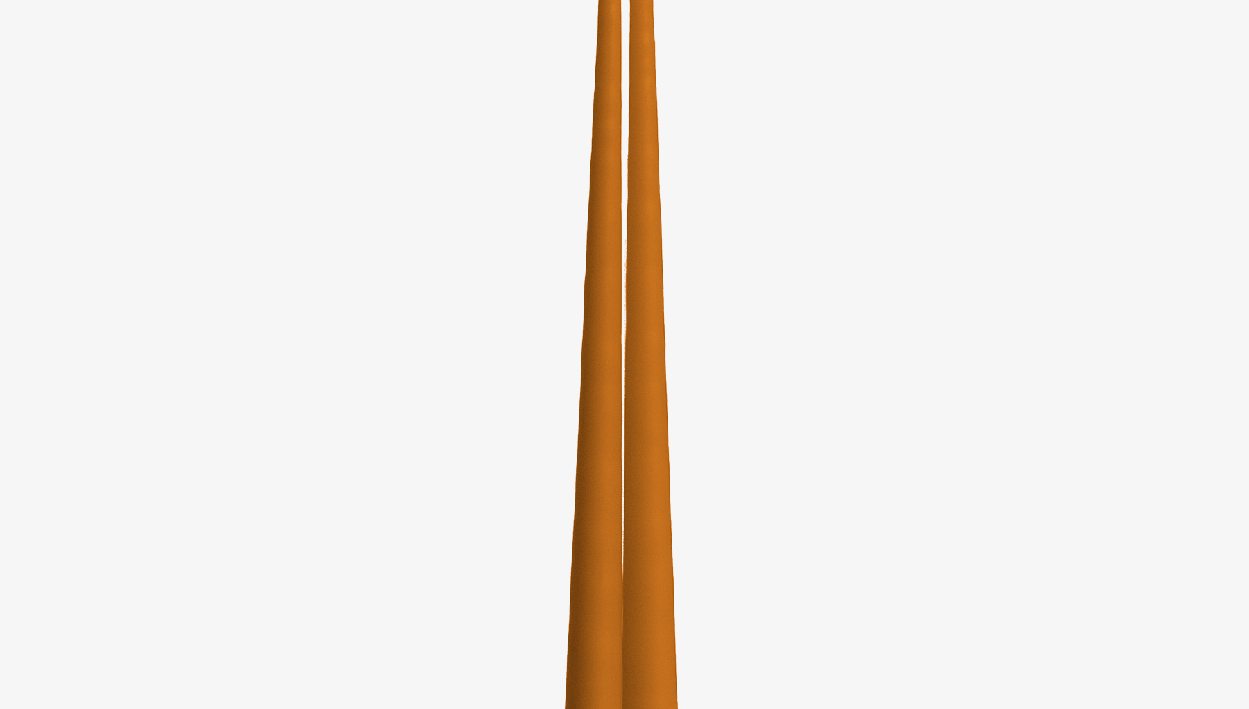 Two tall, thin, orange candles on a white background