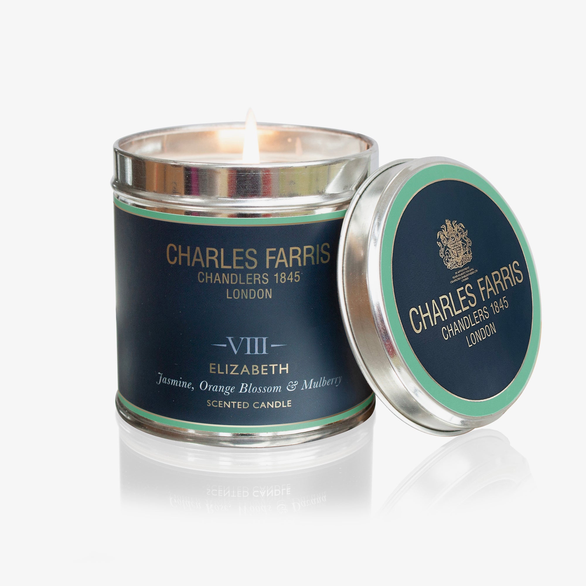 Charles Farris Elizabeth scented candle with lid on a white background
