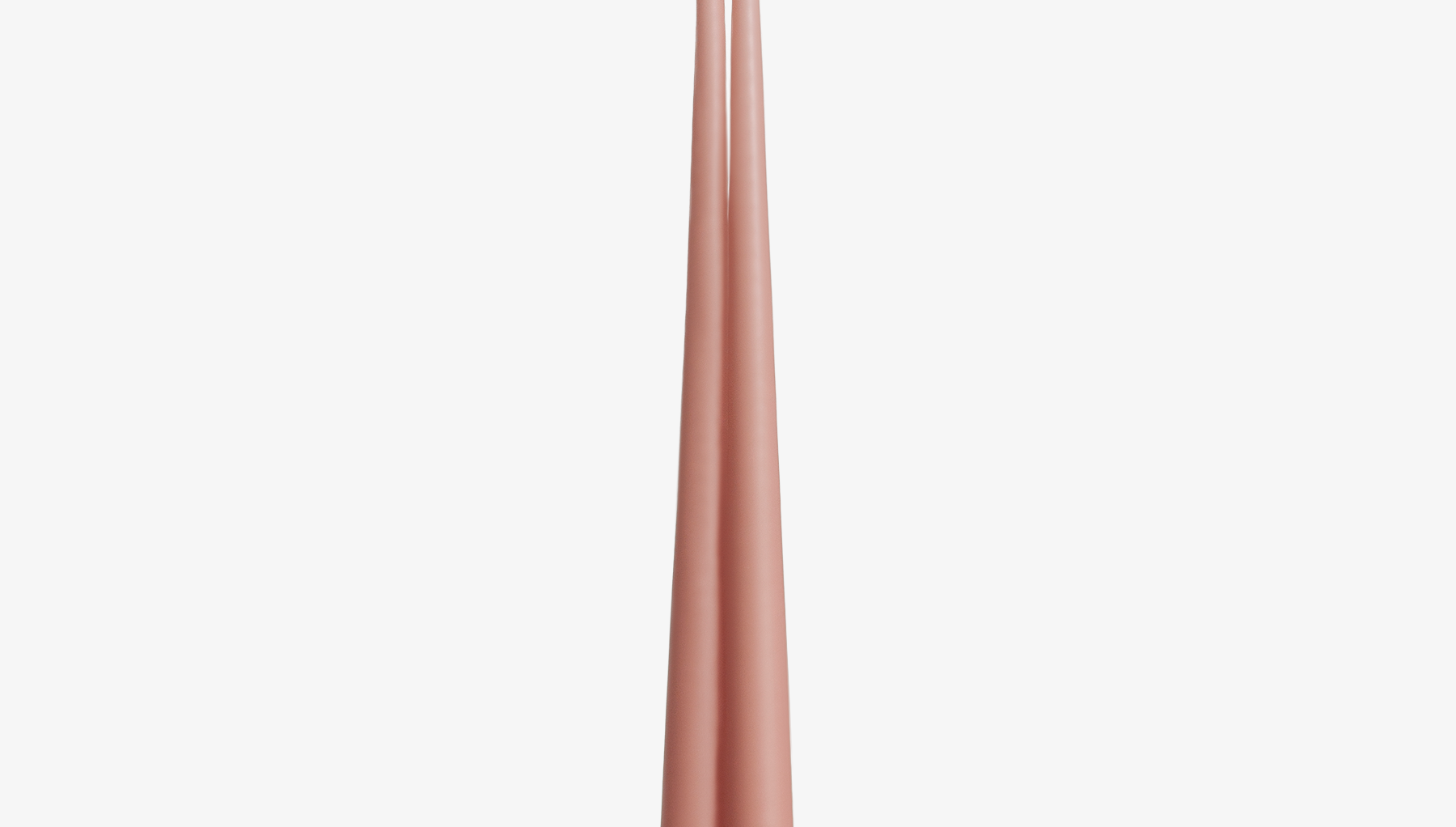 Two tall, thin, pink candles on a white background