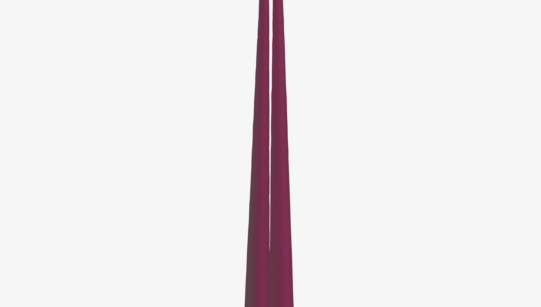 Two tall, thin, purple candles on a white background