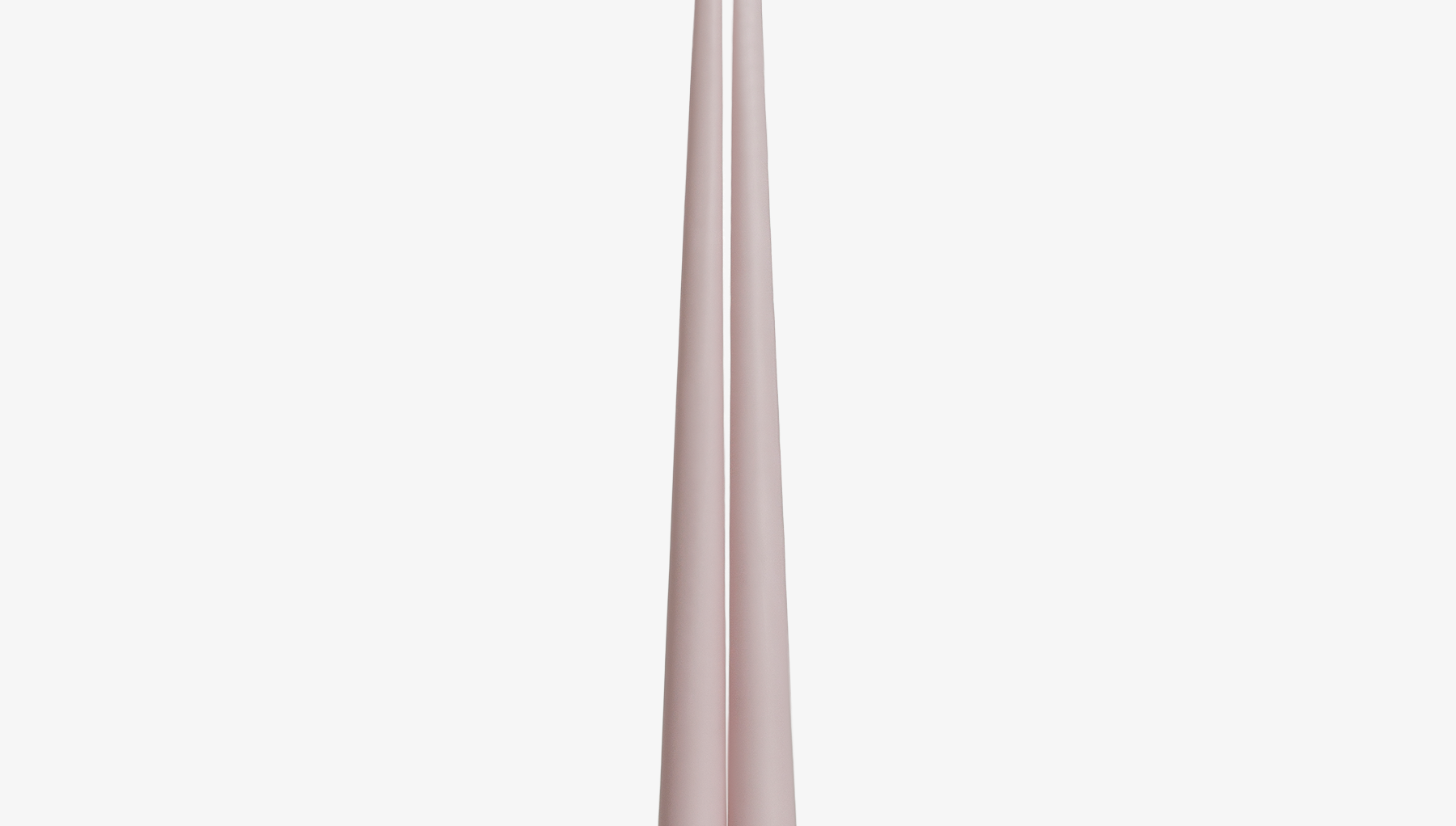 Two tall, thin, light pink candles on a white background
