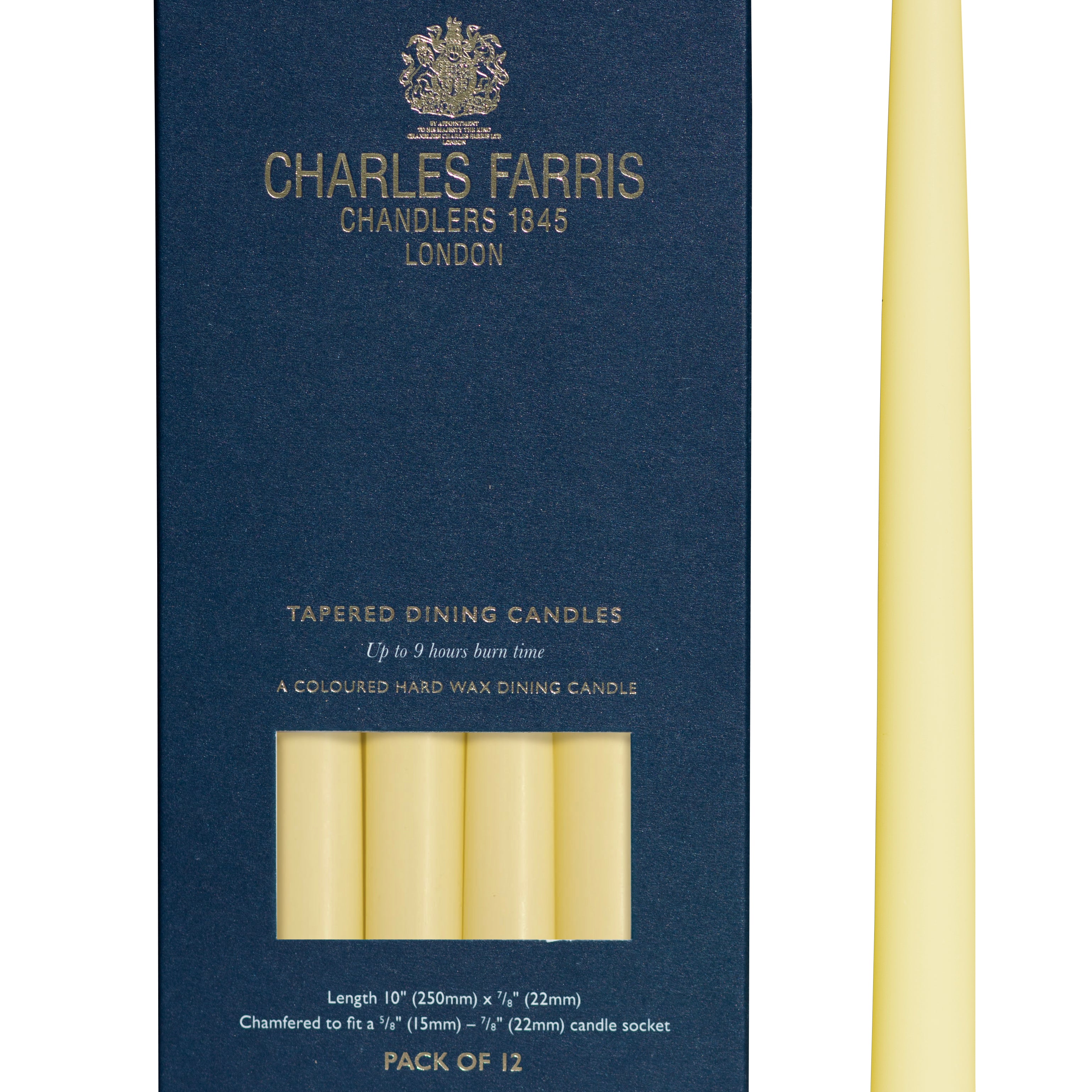 Charles Farris box of 12 ivory pale yellow tapered dinner candles