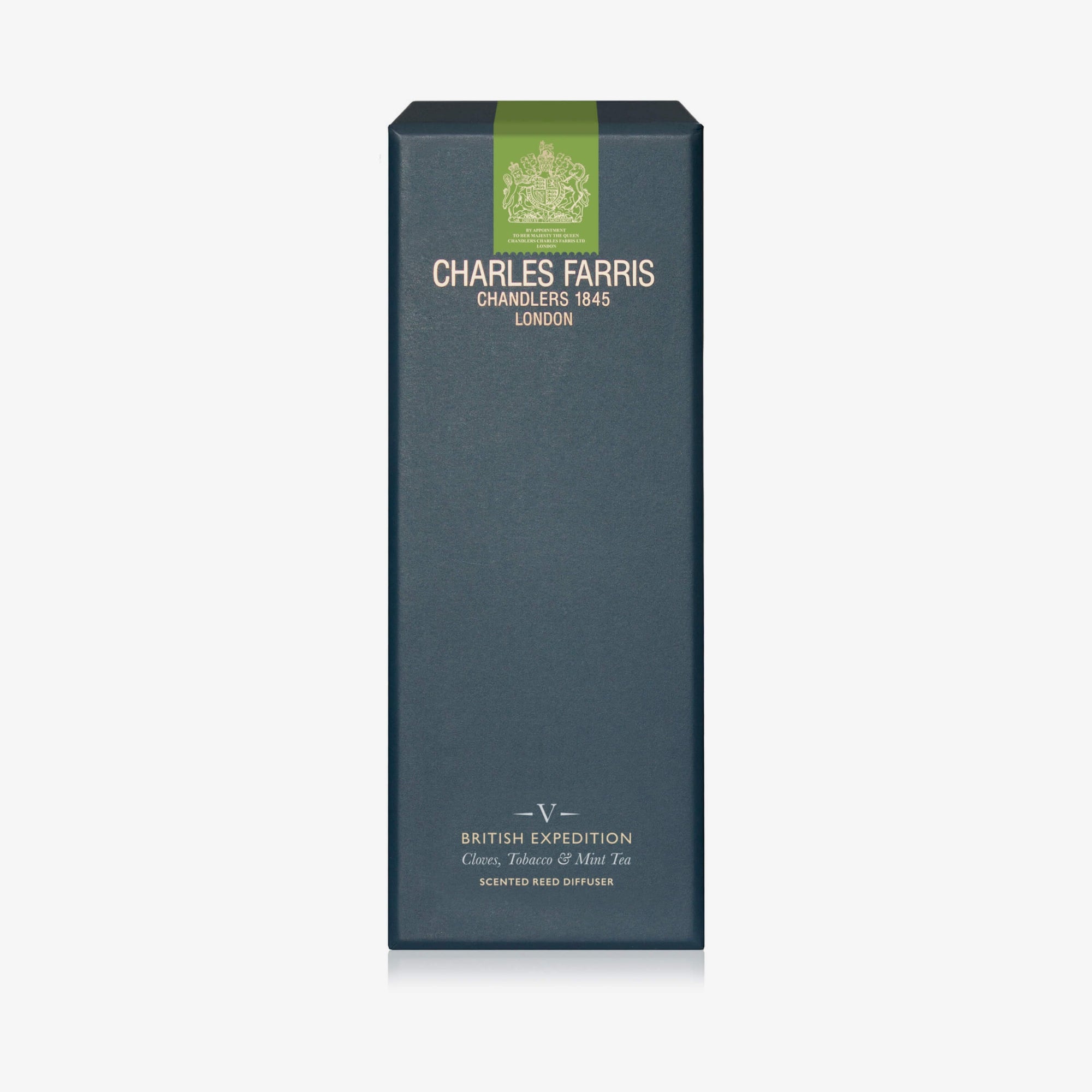 Dark blue box with 'Charles Farris' branding on a white background
