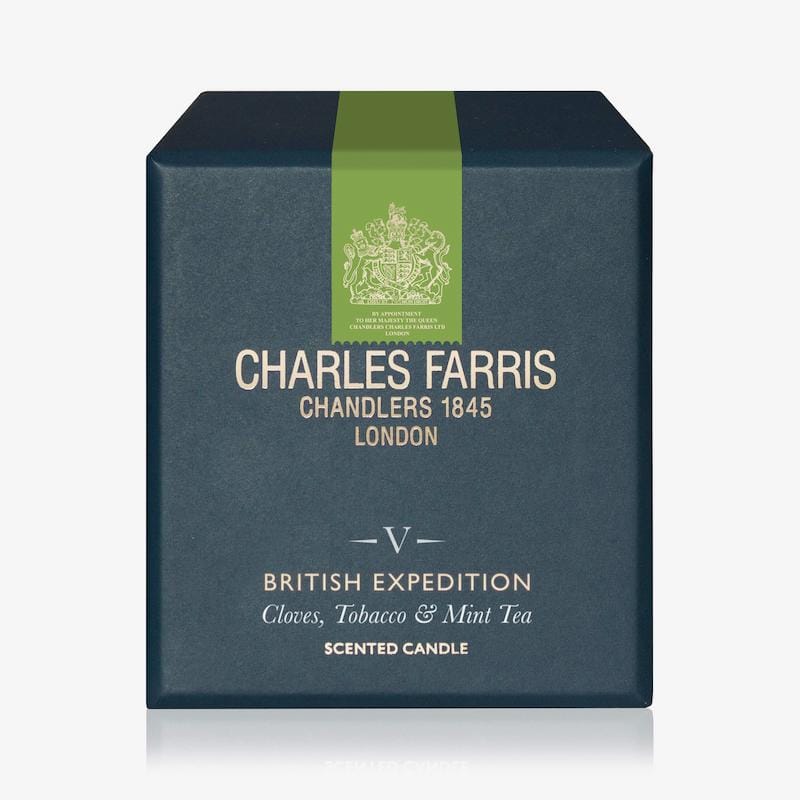 Box of Charles Farris British Expedition scented candle on a white background