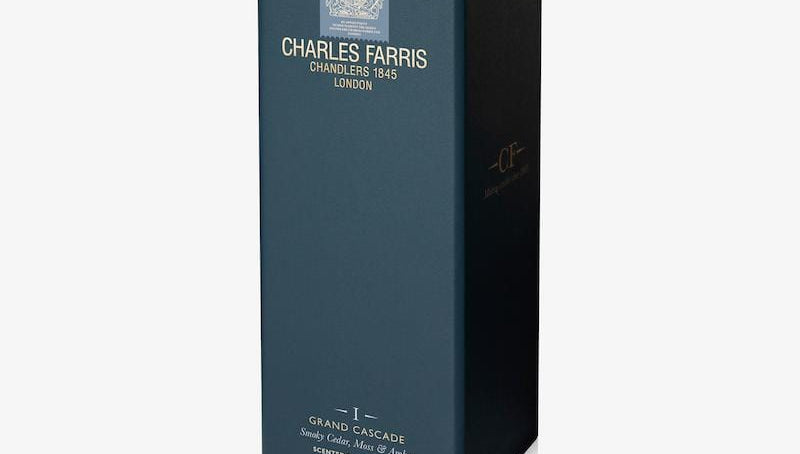 Blue box with 'Charles Farris' branding on a white background