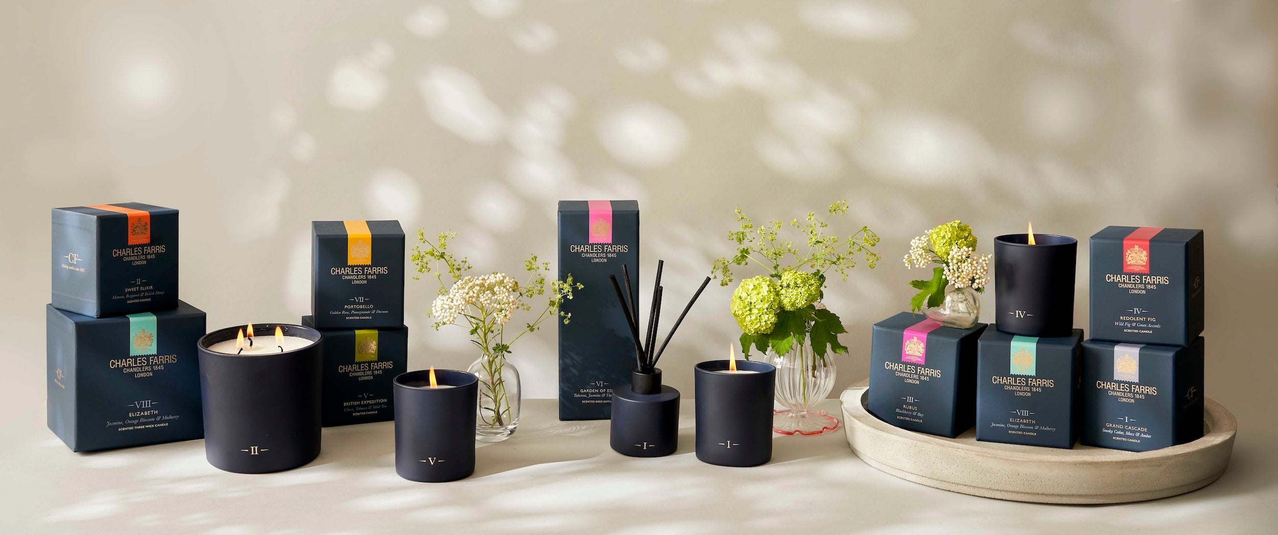 Charles Farris scented collection candles and reed diffusers 
