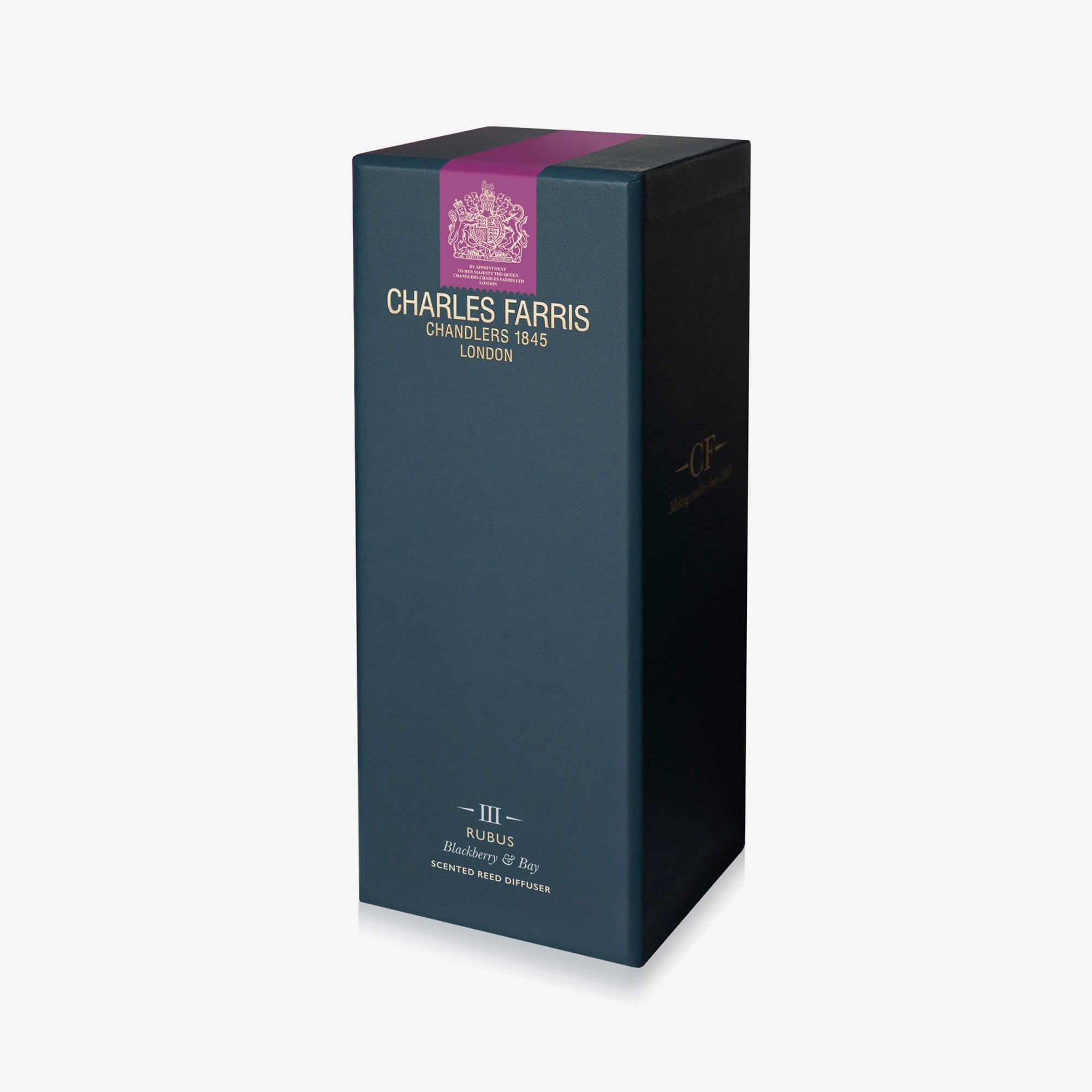 Dark blue box with 'Charles Farris' branding on a white background