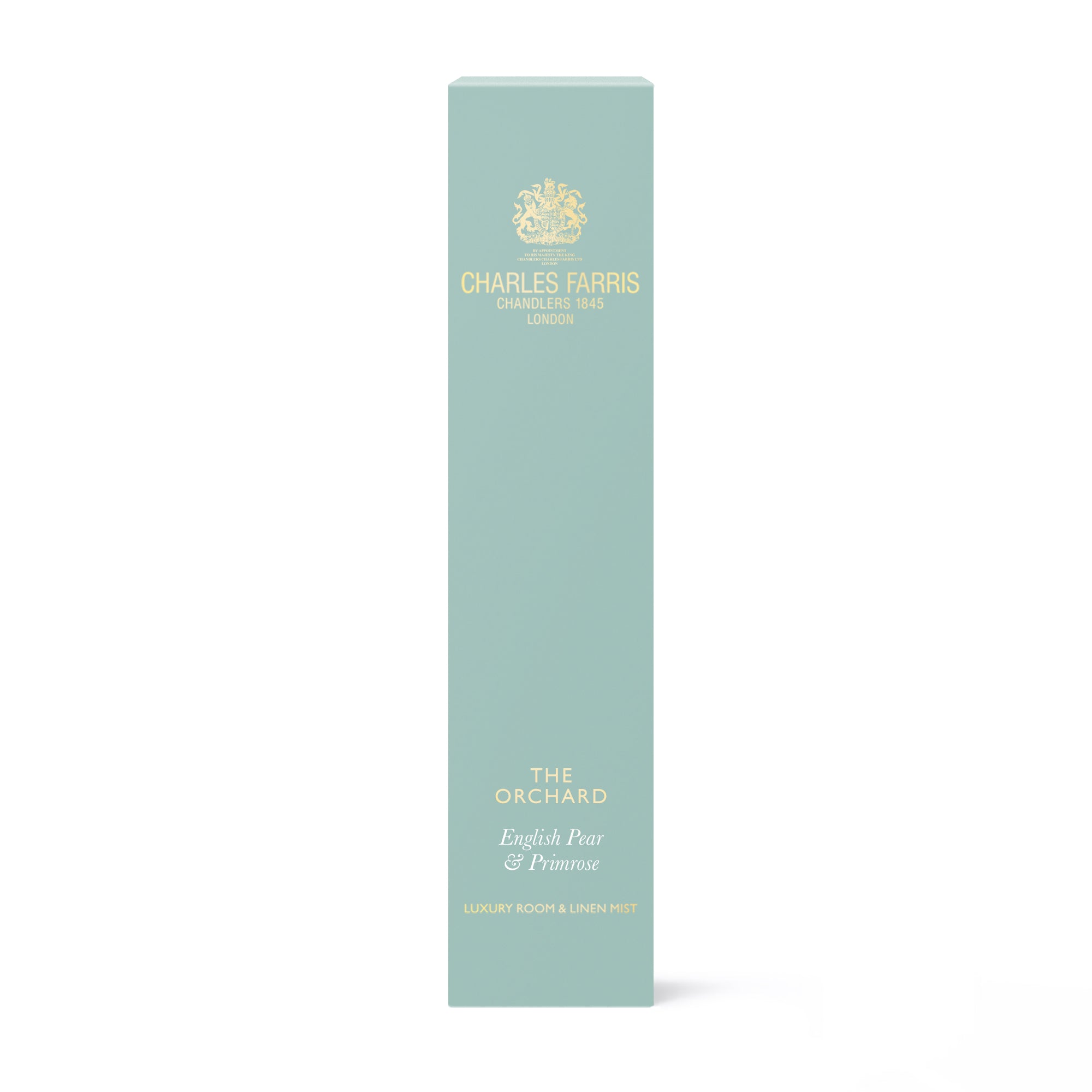 Charles Farris Orchard pear, jasmine fresia room mist scented home spray in blue packaging.