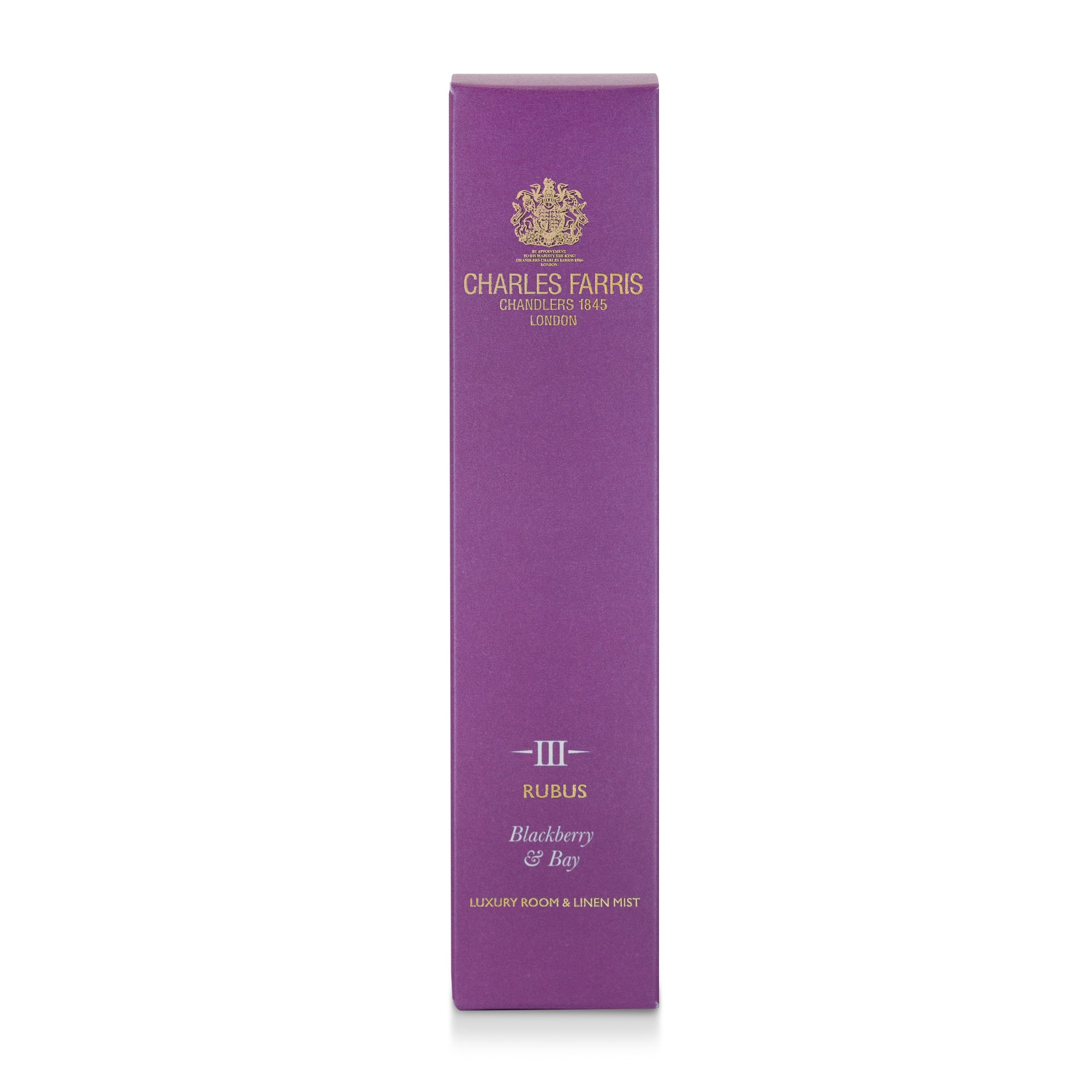 Charles Farris Rubus blackberry and bay scented premium room spray fragrance home linen mist packaging