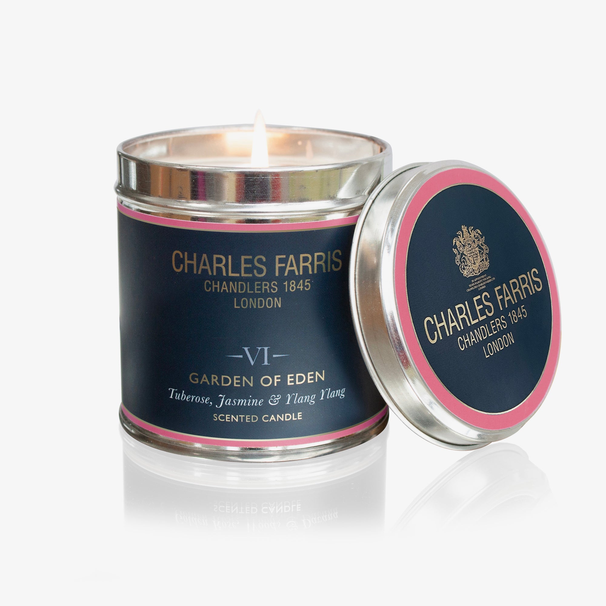 Charles Farris Garden of Eden scented candle with lid on a white background