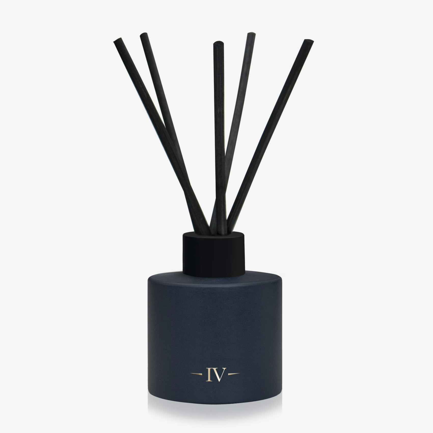 Blue diffuser with sticks on a white background