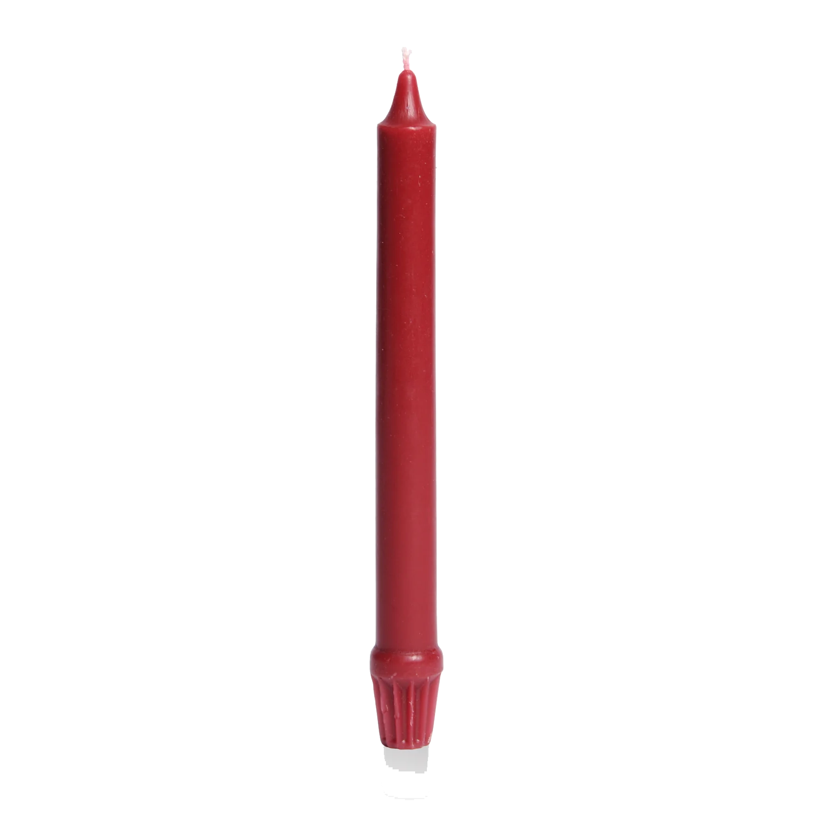 Charles Farris wine red royal fluted dinner candle on a white background, pack of 12, made in England