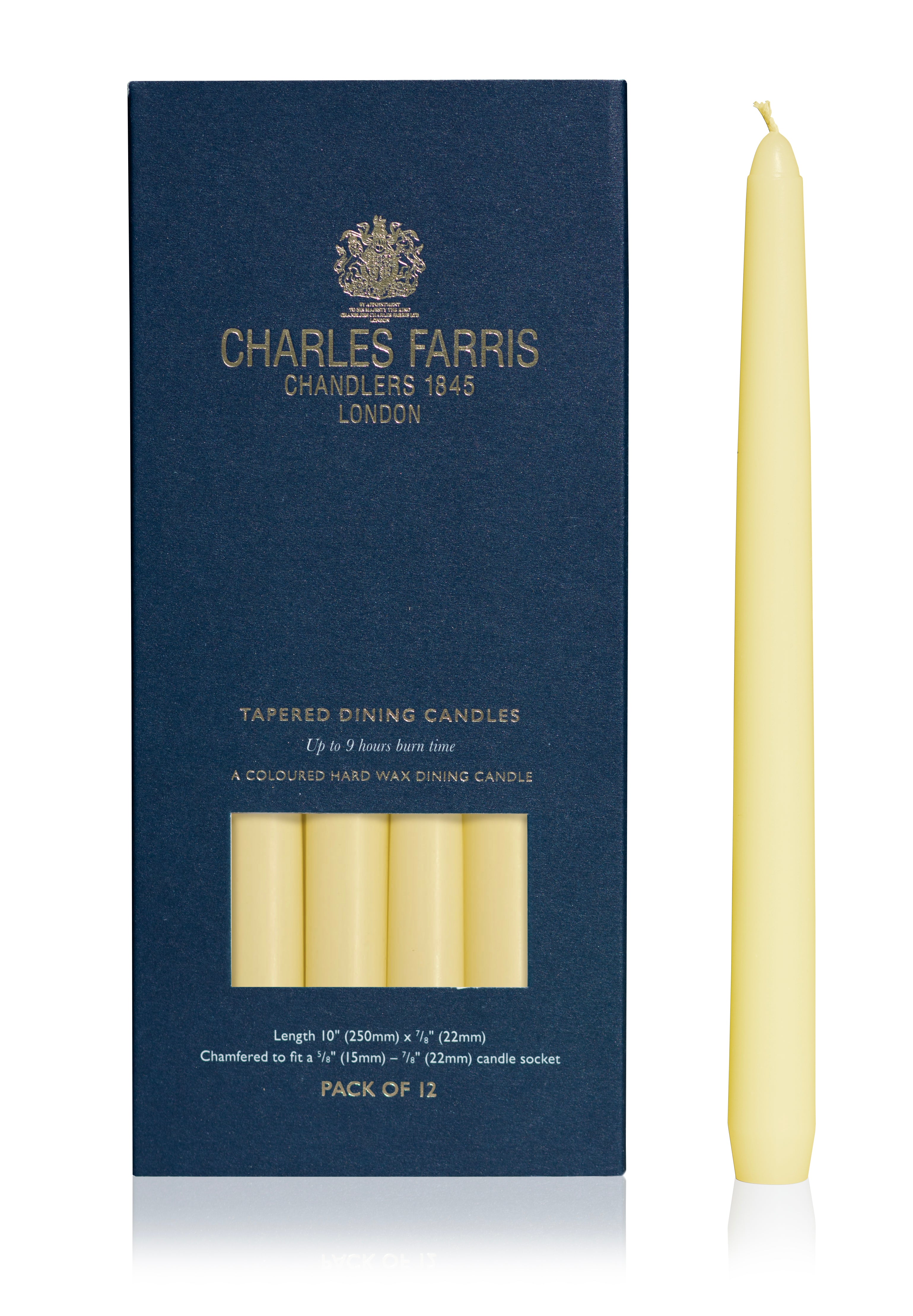 Charles Farris box of 12 ivory pale yellow tapered dinner candles 