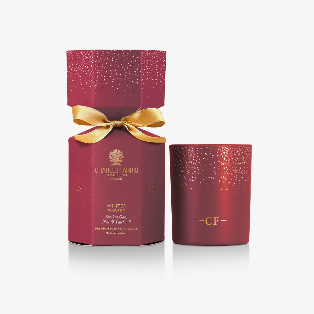 Charles Farris Winter Embers Christmas cracker candle in smoked oak, pine and patchouli