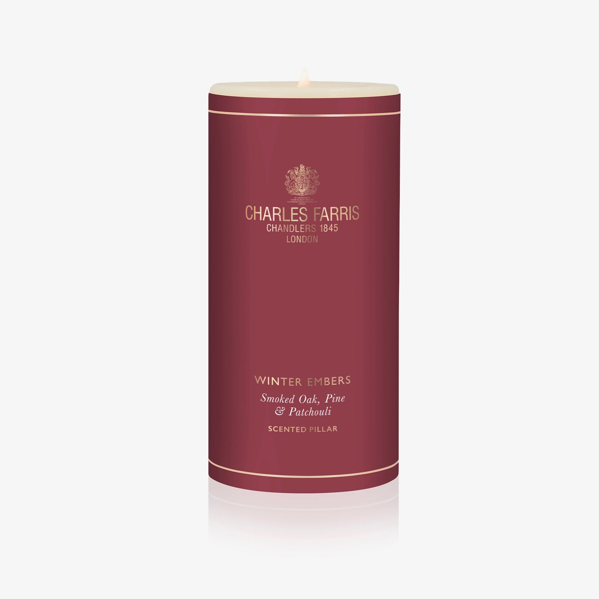 Charles Farris Winter Embers pillar candle in smoked oak, pine and patchouli