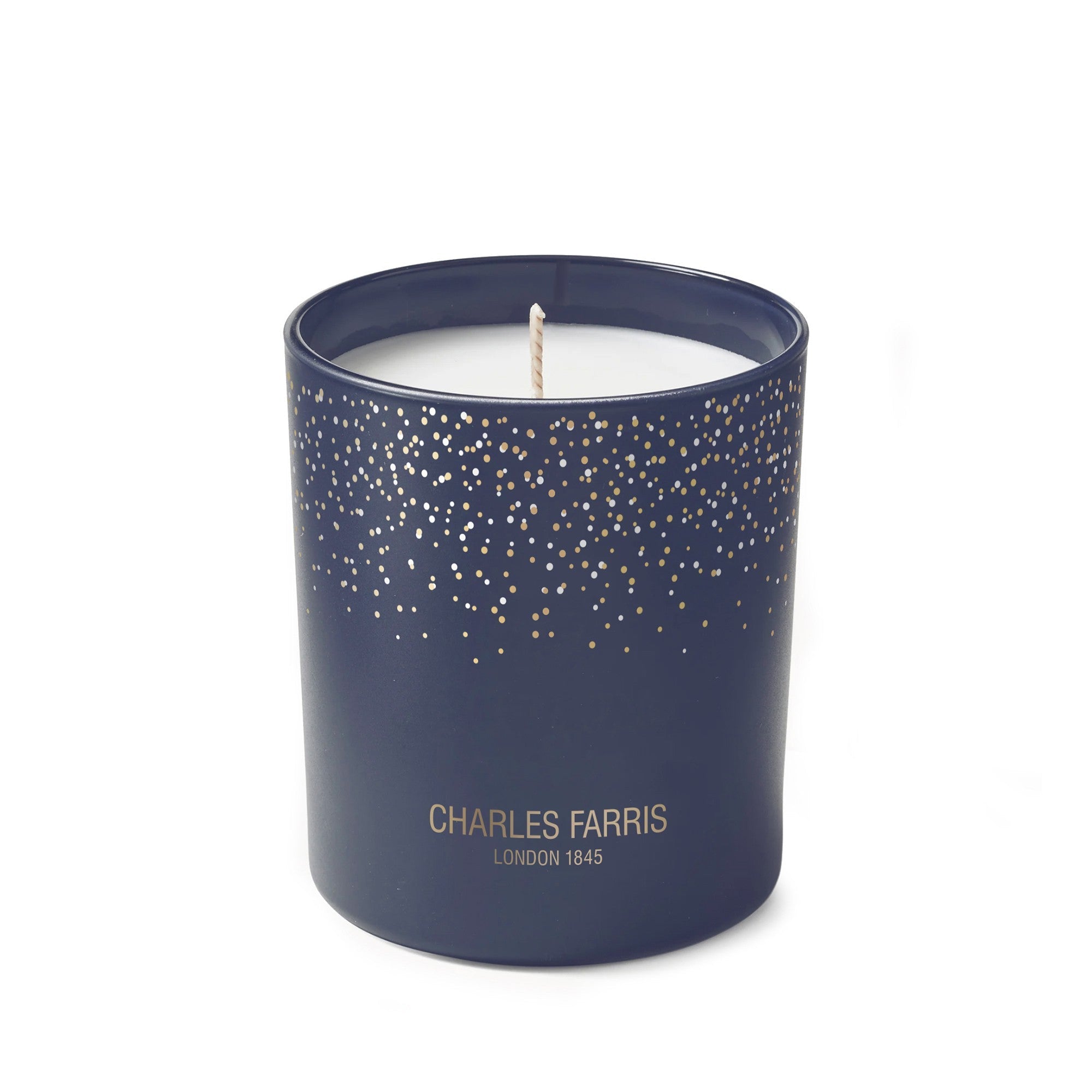 Charles Farris A Winter's Tale Christmas cracker candle, rear view, in orange zest, cinnamon and clove
