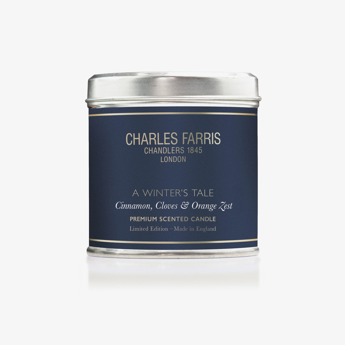 Charles Farris A Winter's Tale scented candle tin in cinnamon, cloves and orange zest