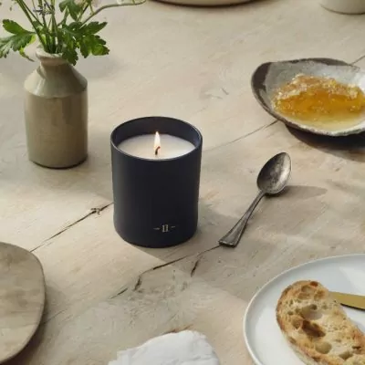 candle on breakfast table